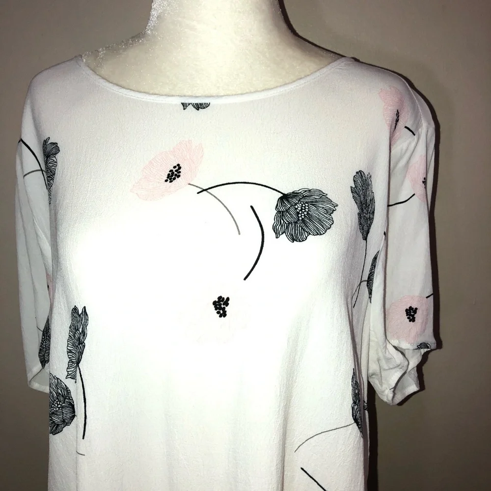 PALE SKY White Poppy Floral Print Short Sleeve Blouse Sz XL - Picture 3 of 11